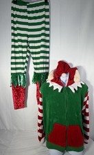 Christmas Santa Elf Costume Set Pajamas Hood Jacket Top Pants Bells Adult 2X