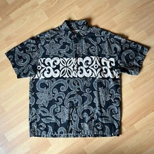 Vintage Local Motion Hawaiian Shirt Men’s Large Black Tribal Cotton B7