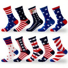 3pr Random Novelty Crew Socks USA Patriotic American Flag Red White Blue Unisex