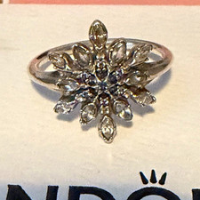 PANDORA 925 Sterling Silver snowflake Ring White and blue Cubic Zirconia Size 54