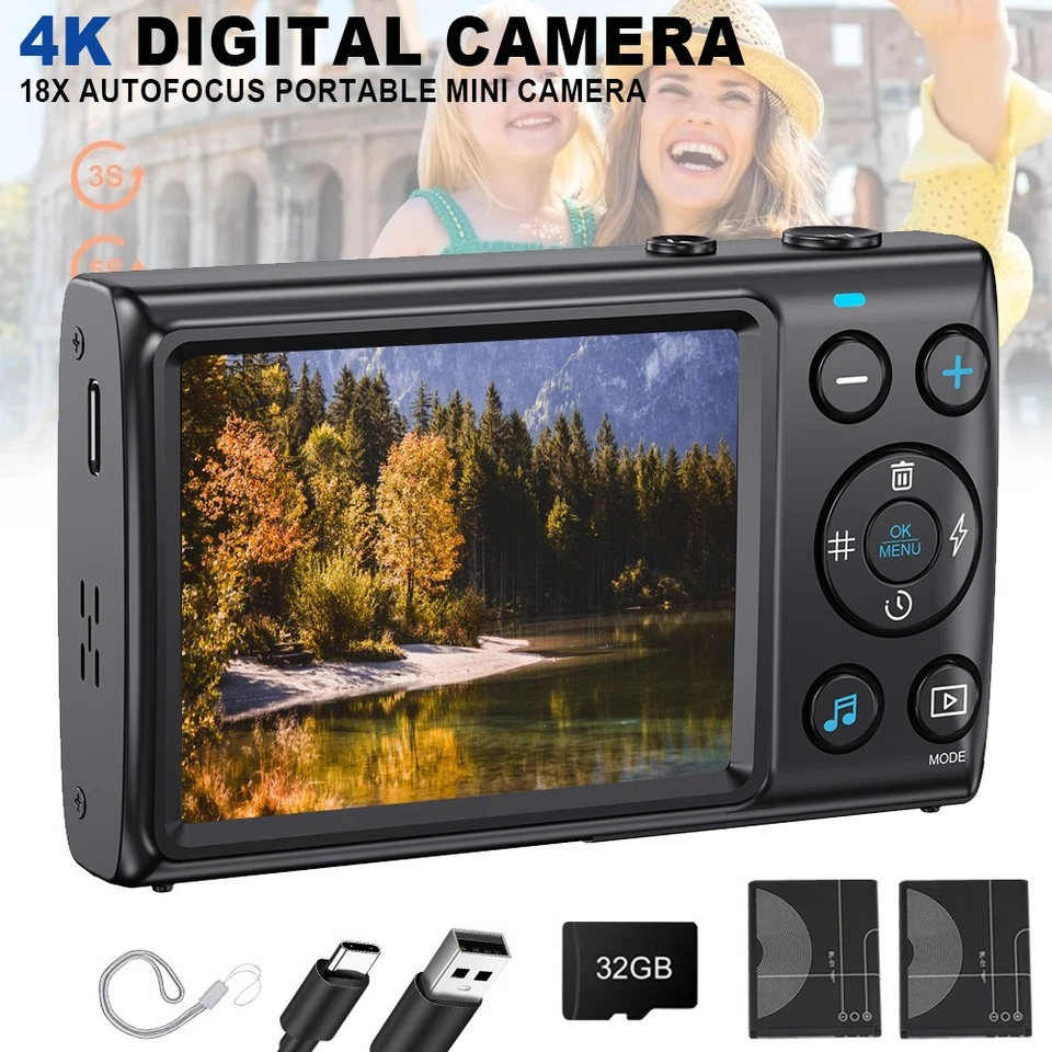 4K Digitalkamera 18X Fotokamera 64MP Fotoapparat Kompakte Kamera Digitalzoom 32G - Bild 2 von 4