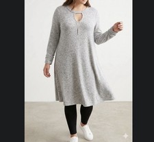 IZ BYER Soft Knit Fit & Flare Dress Gray Marl Keyhole Cutout Juniors XL Gorpcore