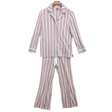 Soma 2 Pc Pajama Set Womens Red White Striped Long Sleeve Collared Size S