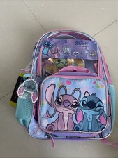 Disney Lilo Stitch Blue Backpack Set Headphones Lunch Kit Water Bottle New