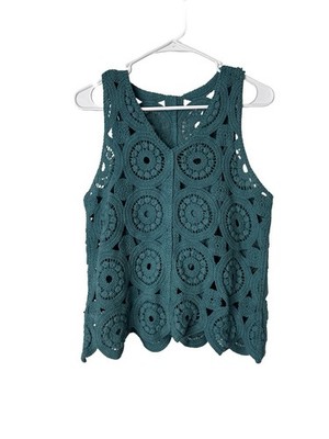 Wonderly Festival Boho Women s Teal Crochet Sleeveless Scalloped Hem & Cami Top