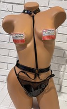 Victoria  s Secret Teddy One Piece Black Leatherette Strappy Lingerie Size L