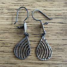 Silver Teardrop Dangle Drop Earrings Metal Hook Closure Lobe Fashion 3.5cm