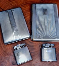 Ronson Standard & Rolstar Gents  Lighters Plus 2 Free Art Deco Cigarette Cases