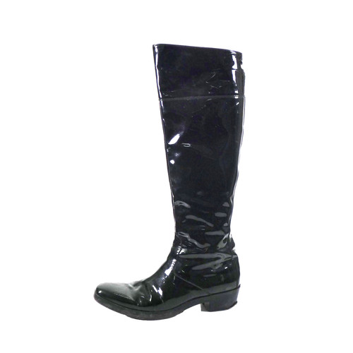 Balenciaga, Balenciaga Stiefel Vintage hoch schwarz Lackleder eckige Zehenpartie niedriger Blockabsatz 3,5