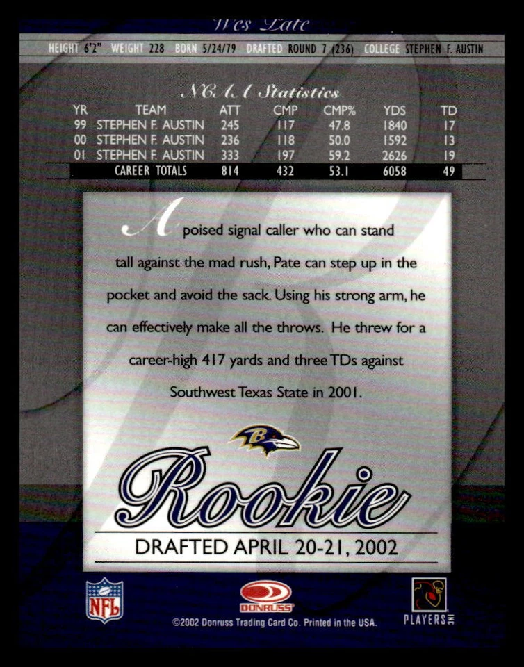 2002 Donruss Elite #112 Wes Pate #/400 - Image 2 of 2