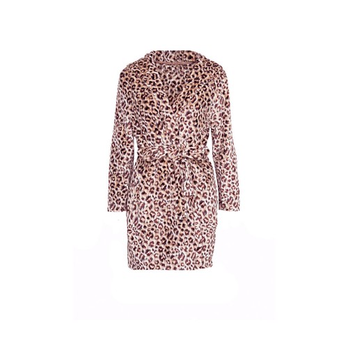 Womens Ladies Lightweight Soft Fluffy Leopard Print Dressing Gown Size