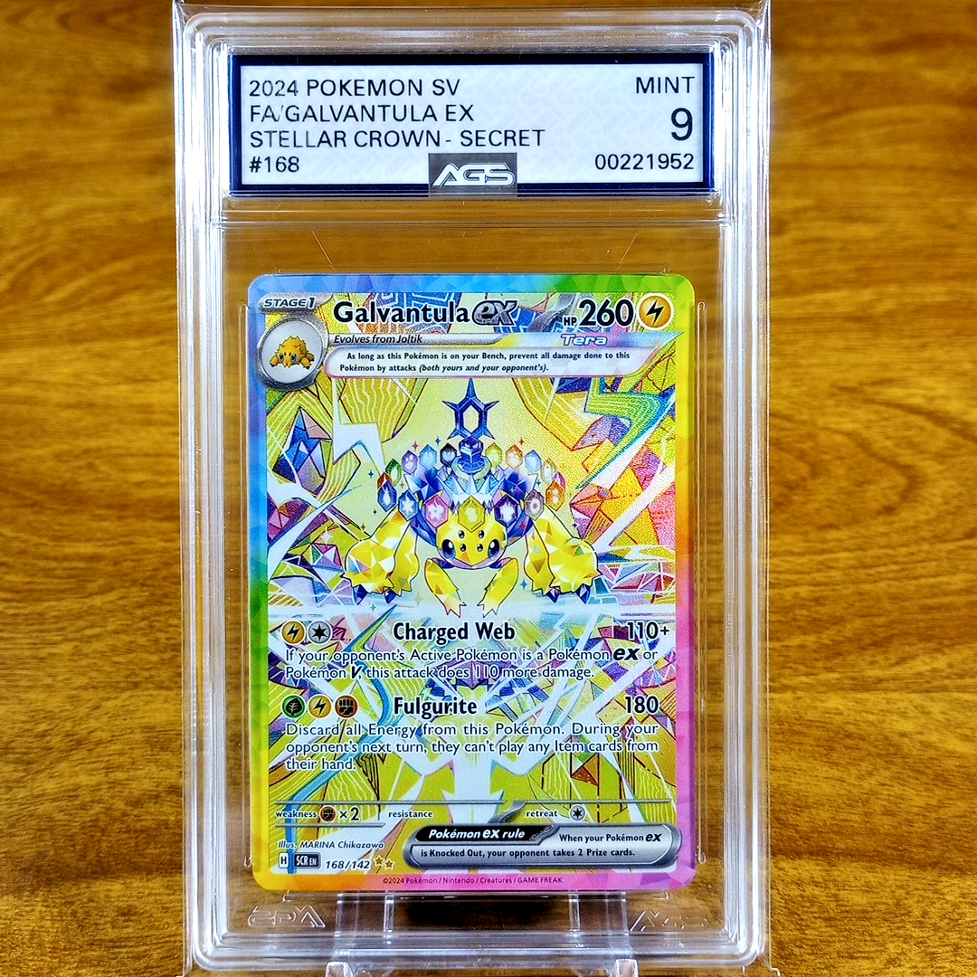 Pokemon Stellar Crown Galvantula EX 168/142 AGS Mint 9 FA Holo Secret Rare  2024