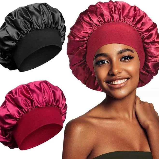 Mujeres Satén Noche Dormir Gorra Cabello Gorro Sombrero Seda Cabeza Cubierta Banda Elástica Ancha B Foto 2 de 4