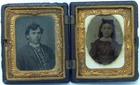 Antique Tintype photographs in Union case of Boy and Girl