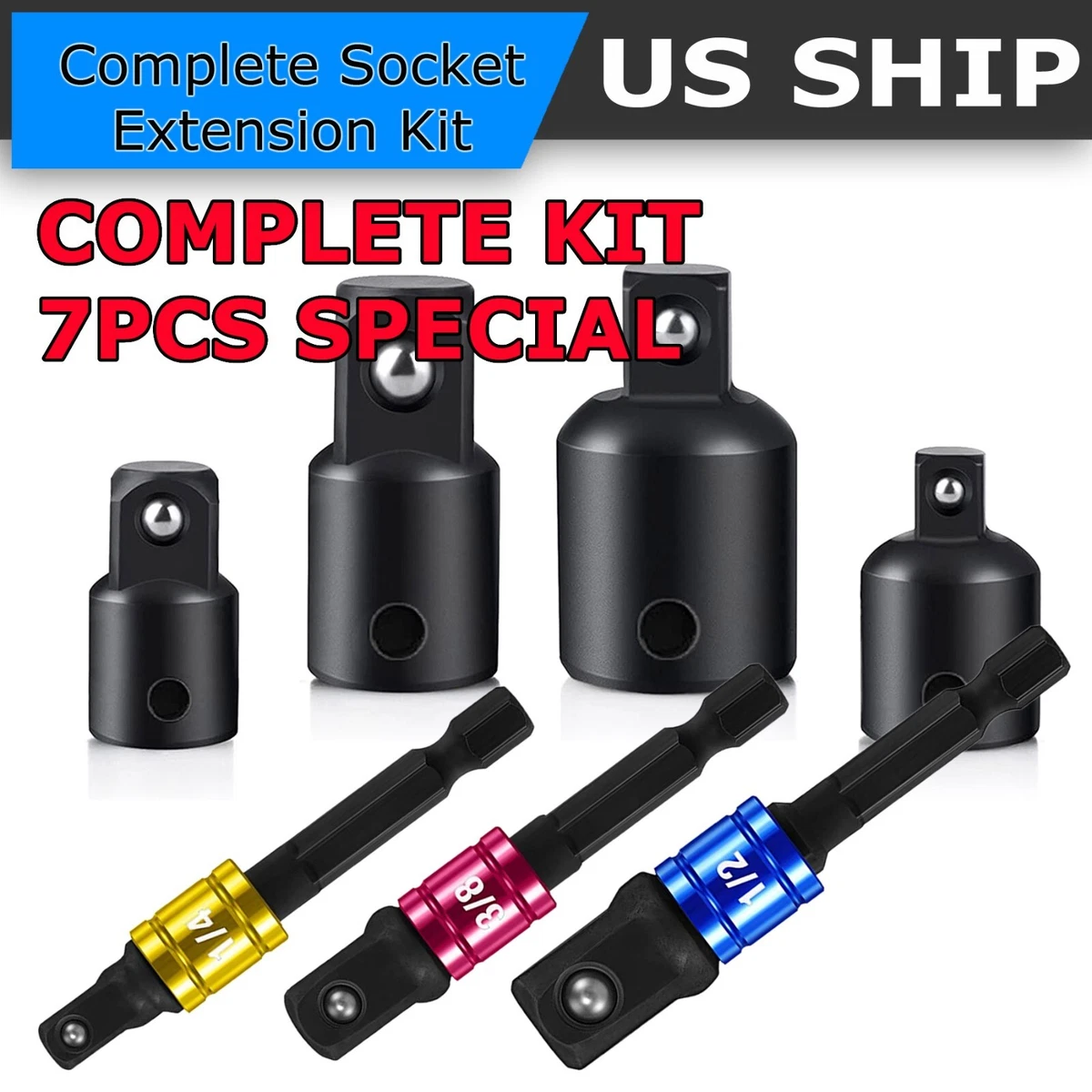 7-pack 3/8 to 1/4 1/2 inch Drive Ratchet SOCKET ADAPTER REDUCER Air  Impact Set