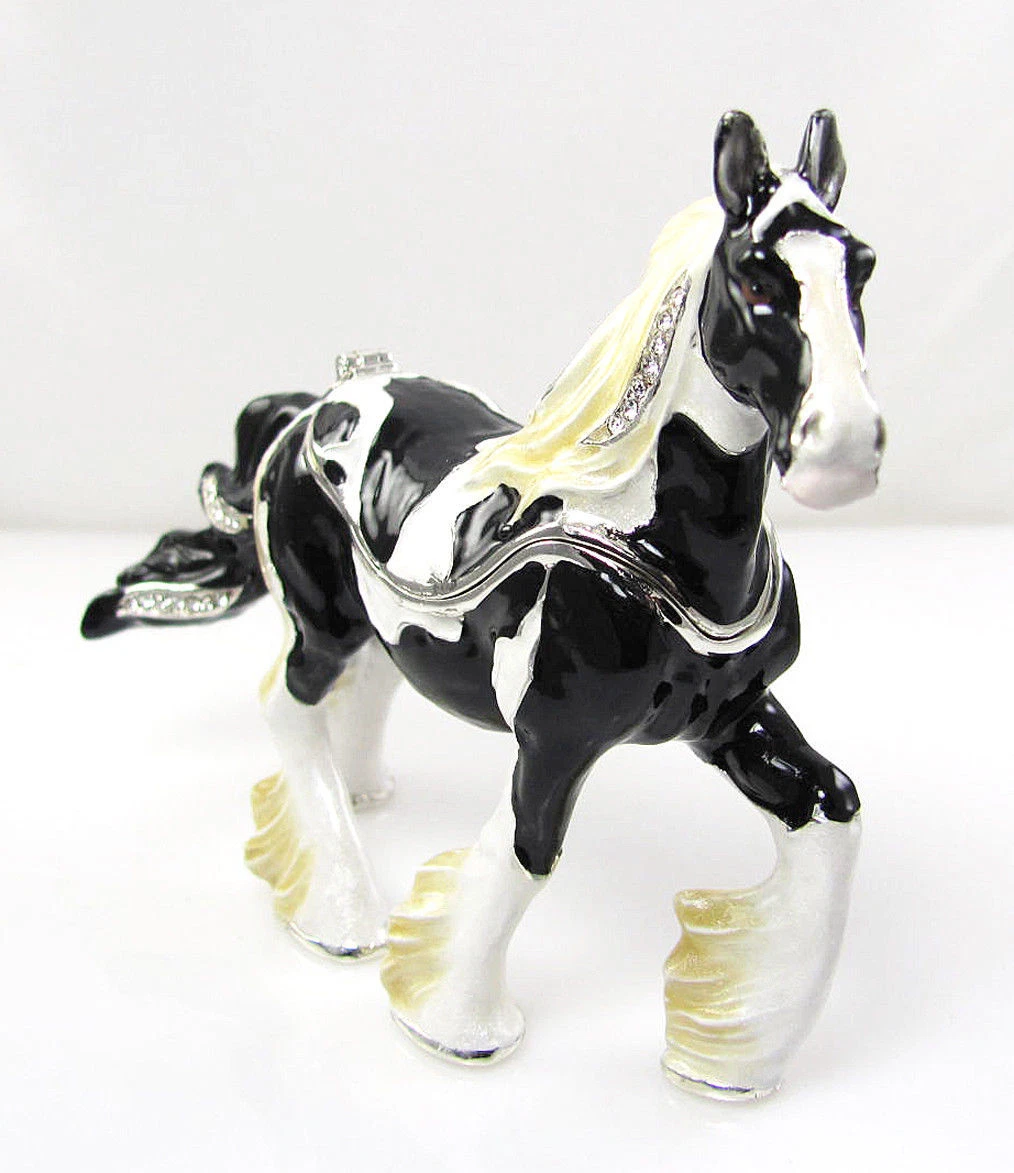 Gypsy Vanner Horse Hinged Trinket Jewelry Box Pewter Bejeweled
