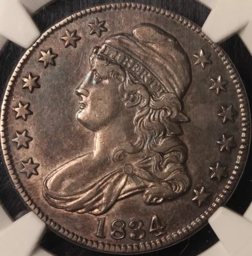 1834 Capped Bust Half Dollar, Lrg Date, Sm Ltrs, O-104, R2, NGC XF45, Sharp!