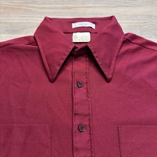 VTG 70s Sears Kings Road Button Up Shirt Disco Mens LT TALL Red Short Sleeve