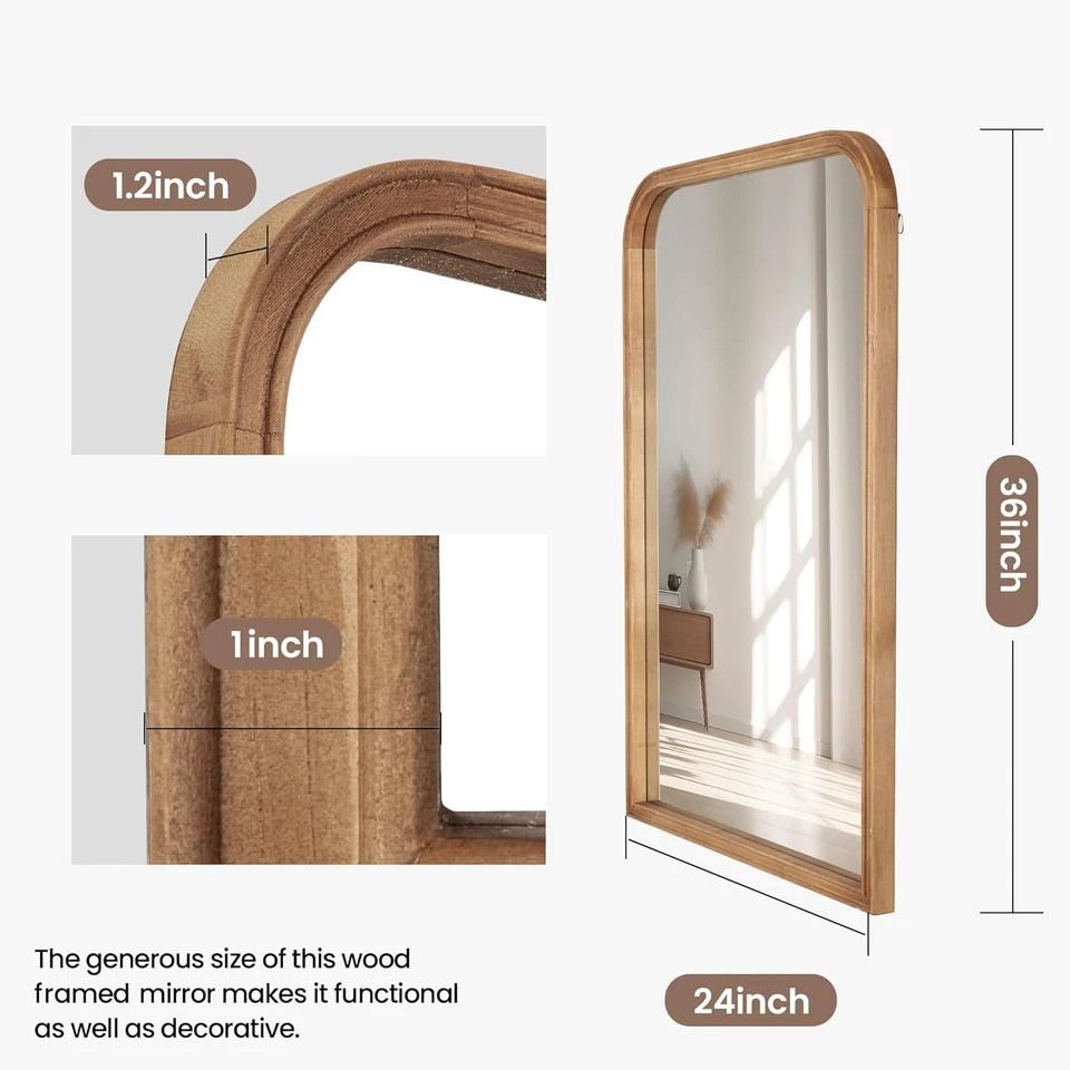 24"X36" Solid Wood Bathroom Mirror Tempered Glass for Wall Mounted, Rustic Wood - Image 4 of 4