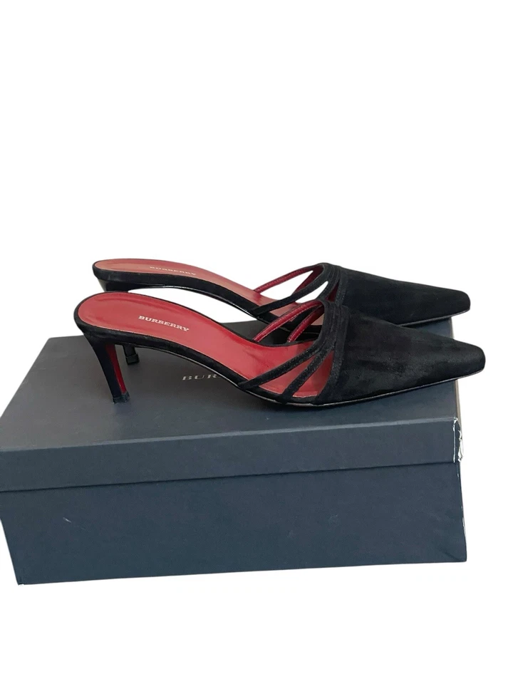 Burberry Mules Puntera Punta Cuero Gamuza Negro Talla 39 (9) EE. UU. Foto 4 de 4