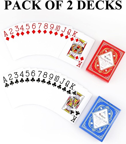 Paquete de 2 cartas de juego con letra grande: barajas de póker de fácil lectura en azul y rojo - Imagen 5 de 11