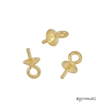 8 Gold Plated Sterling Silver Eye Pin 4mm Pearl / Bead Cup Pendant Bail #99606