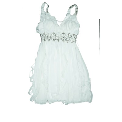 Unique Abend Cocktail Party Brautjungfern Kleid 36 Pailletten Perlen Weiß Rüsche
