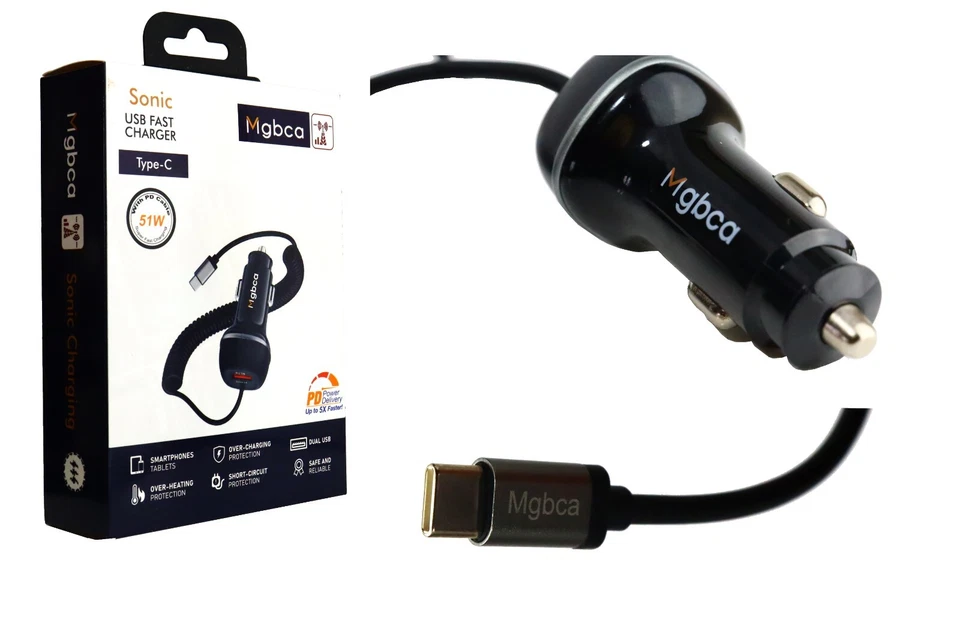Cargador de coche Mgbca Sonic tipo C, rápido 51 vatios, USB para Moto G Play 2024/2023/2022 Foto 2 de 4