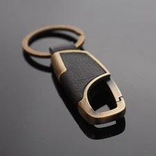 Men's Women's Black Leather & Bronze Clip Keychain Car Key Ring Fob Holder 