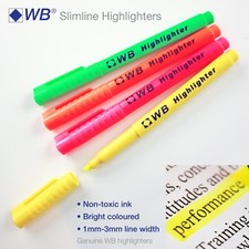 Highlighter Pens 4 Bright Colours Slimline 1-3mm Tip NonToxic✔Office/School Work