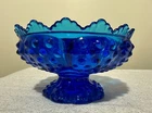 Vintage Fenton Cobalt Blue Hobnail Glass Candle Holder Bowl Pedestal #3872
