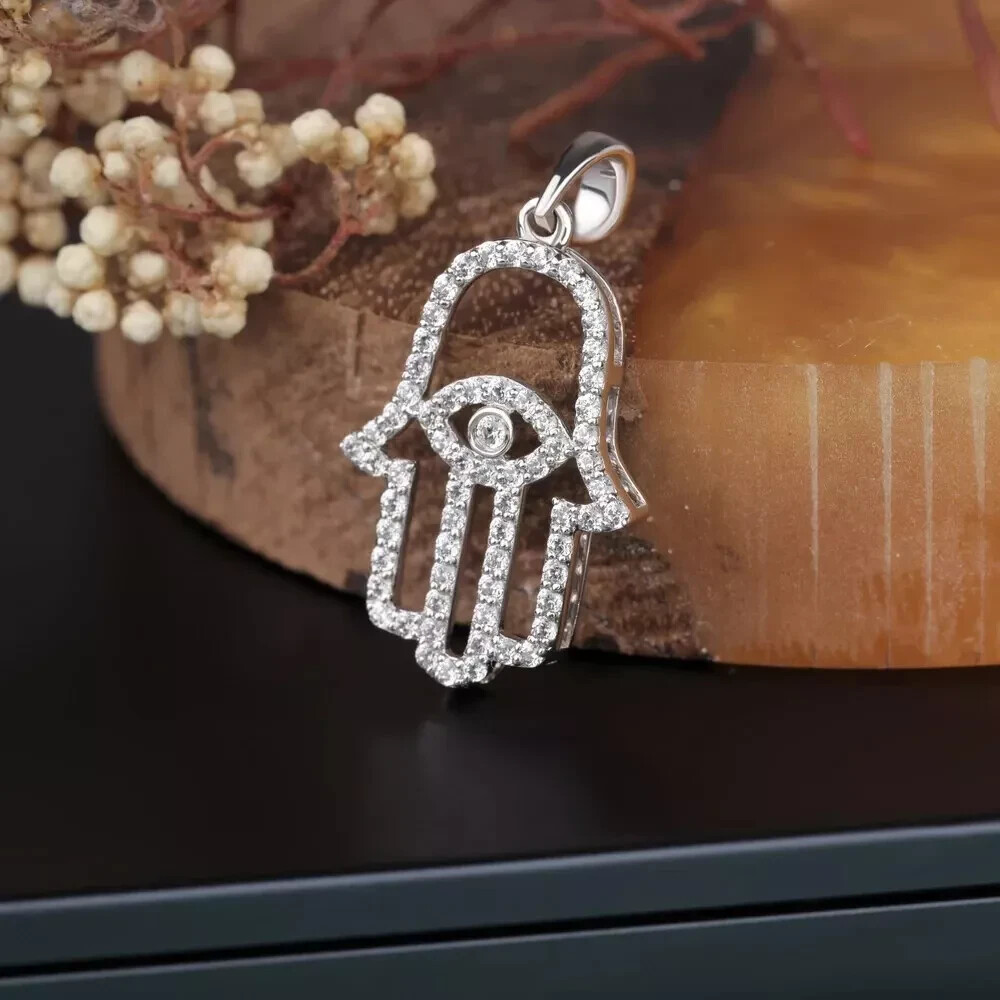 2Ct Round Cut Lab Created Diamond Hamsa Hand Pendant In 14K White