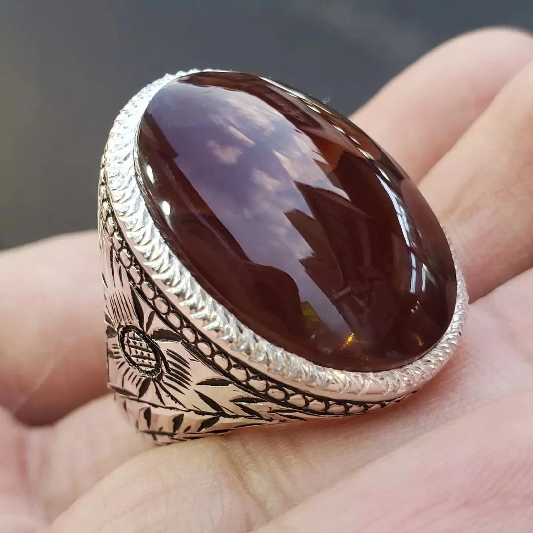 aqeeq ring natural brown red agate bague modern aqeeq ring design men real  akik