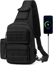 Zaino Monospalla Tattico Con USB Ricaricabile Porta Bottiglia Borsa Petto Uomo B