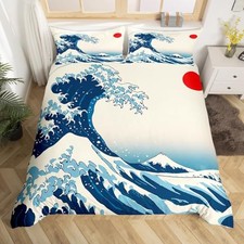 Japanese Style Duvet Cover for Boys,Girls Japanese Comforter Full 80"x90" Wave