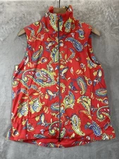 RLX Ralph Lauren Womens Golf Vest Small Coral Paisley Full Zip Pockets Outdoors