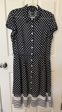 MSK Womens Sz 14 Polka Dot Shirt Dress Black White Button Front Sheet Belt Loops