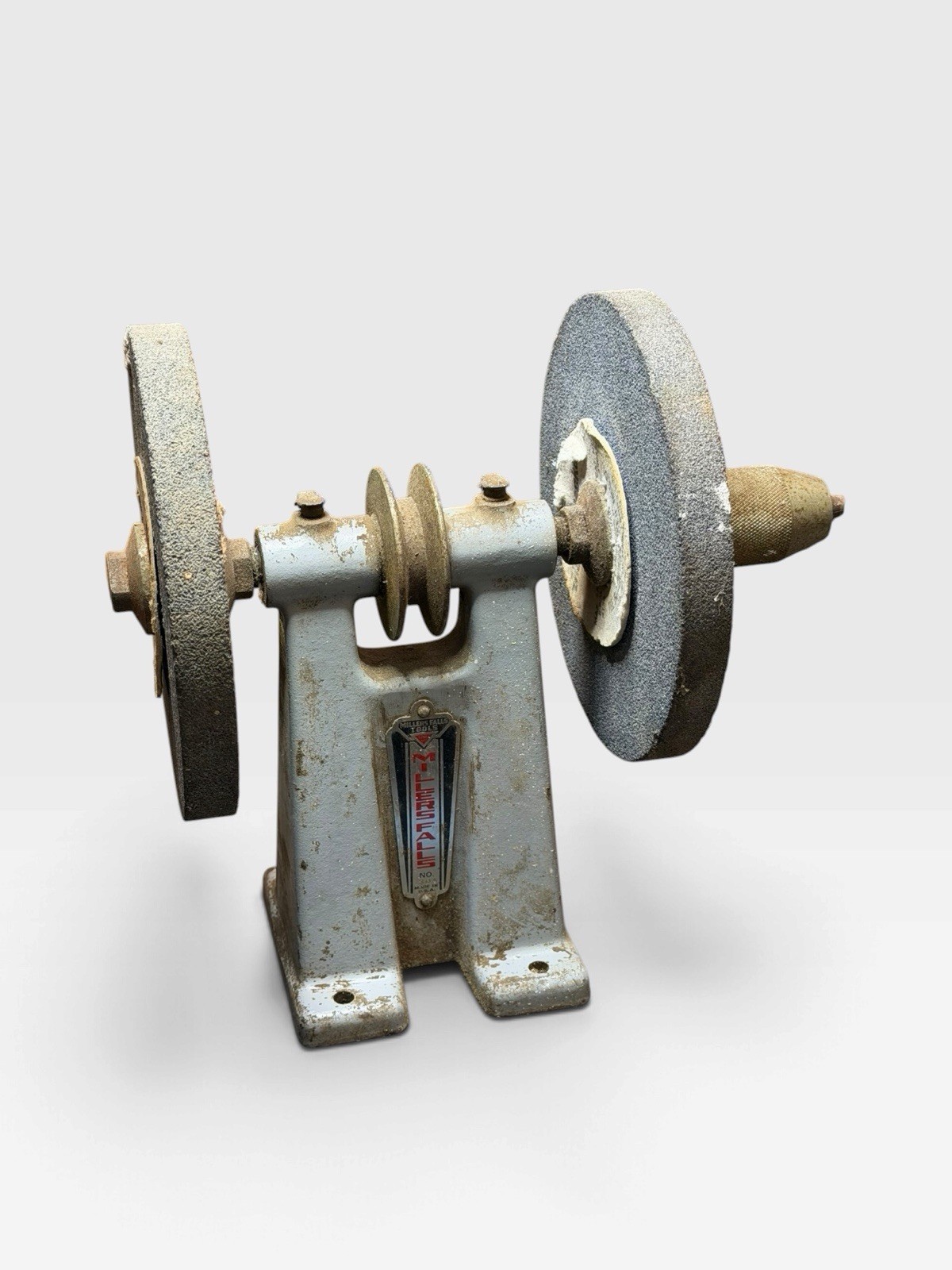Vintage Millers Falls Belt Drive Bench Grinder Grinding Head Dual Wheel USA
