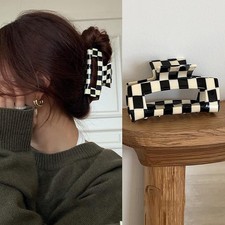 Checker Pattern Hair Claw Clips, Square 1 Count Pack of 1 , White Black