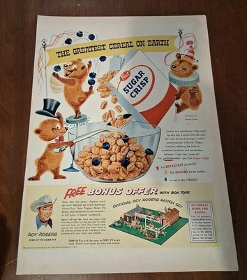 Post Sugar Crisp Roy Roger's Ramch Set  1955 Print Ad 10x13