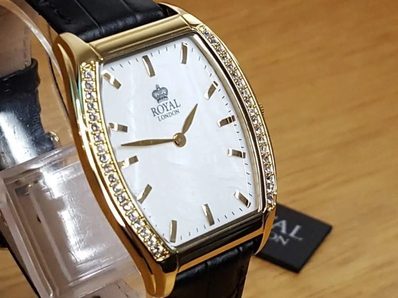 Mens NEW Embellished Slim Gold Tonneau Royal London Gents Leather Dress Watch - image 4 of 4