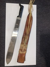 Vintage Legitimus Collins & Co Hartford Machete With Leather Sheath Busquese La