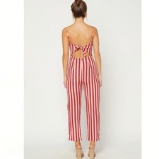 Flynn Skye Made In USA Women's Jumper Romper Size M, Striped Pink Burgundy Pants