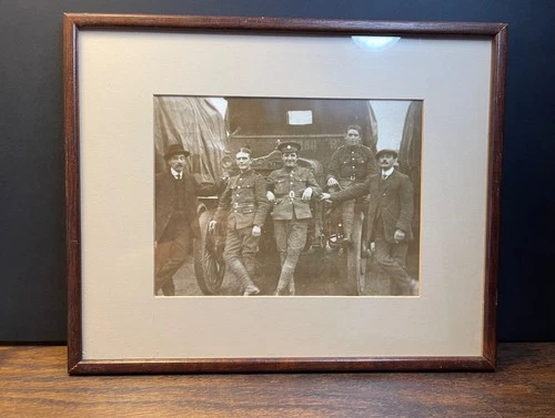 WW1 British Soldiers Western Front Framed Real Photo Military Vehicle Souvenir