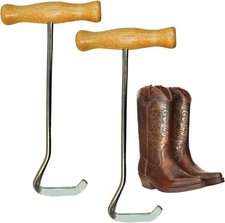 Pair Wooden Handle Boot Puller Hooks for Cowboy Boots