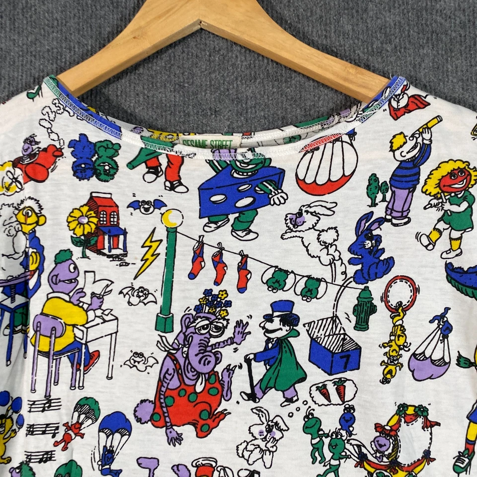 Vintage Sesame Street Shirt Mens S White Blue Tee All Over Print 90s 80s Adult - image 2 of 4