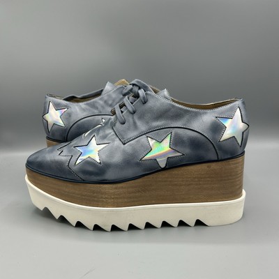 Stella McCartney Elyse Stars Dark Grey Silver Star Plateau Schuhe UK 4,5 EU 37,5
