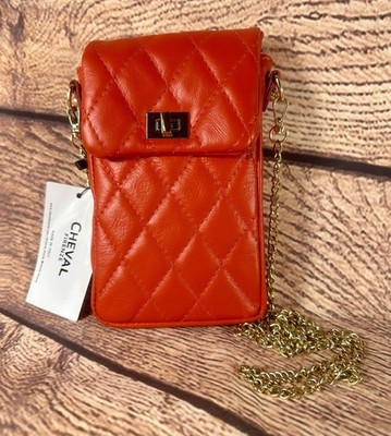 NWT Cheval Firenze Made in Italy Red Leather  Puffer Phone Case/Bag