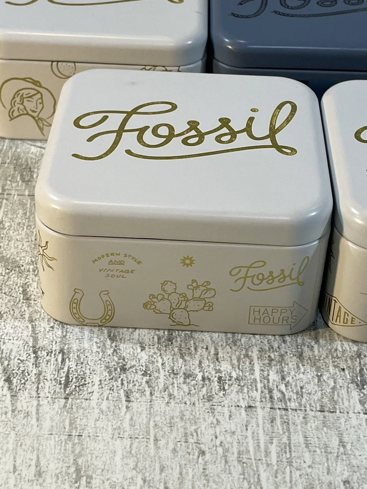 Lote de 7 Cajas de Lata Reloj Fósil Soporte de Almacenamiento de Regalo Exhibición Excelente Estado Foto 2 de 4