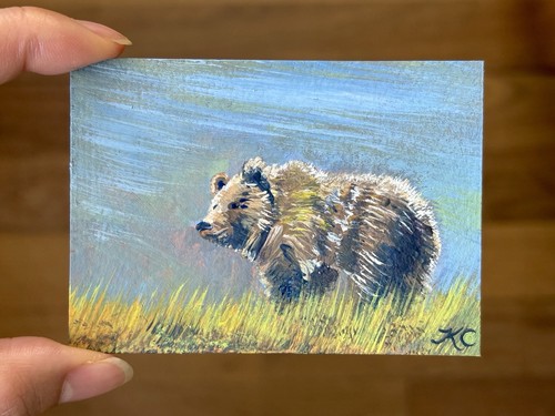 ACEO Original Grizzly Bear Wild Landscape Acrylic - PaperTrailbyKC